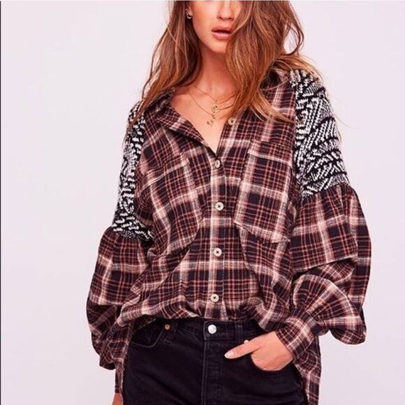 Free People Tops - Free People Fireside Nights Plaid Shirt Size XS  Boho Long Sleeve